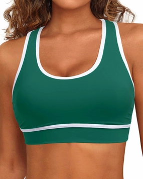 Holipick Women's Sports Bra Bikini Tops Racerback Swim Top Scoop Neck Bathing Suits Top Modest Padded Crop Tops Swimsuit Only