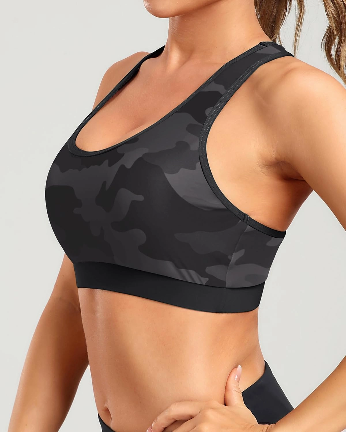 Holipick Women's Sports Bra Bikini Tops Racerback Swim Top Scoop Neck Bathing Suits Top Modest Padded Crop Tops Swimsuit Only