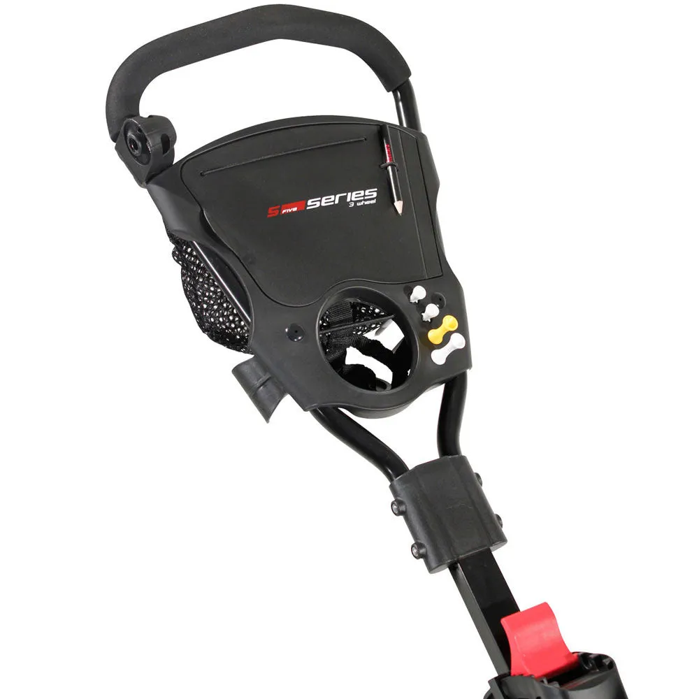 Masters Golf 5 Series 3-Wheel Push Trolley  Black, Yellow golf balls, Solar powered golf cart
