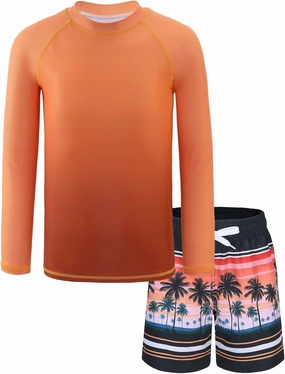 HowJoJo Kids Rash Guard Set Boys Long Sleeve Swim Trunks and Swim Shirt Sets Two Piece Swimsuits