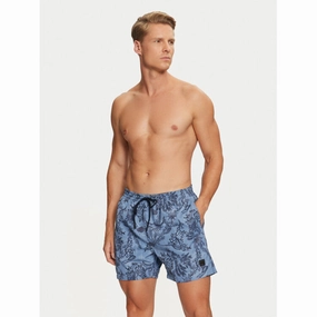 Hugo Boss Men's Reel Swim Trunks, Light Blue Palm Leaf