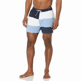 HUGO BOSS Men Standard Court Color Block Swim Shorts Trunks Night Blue/White