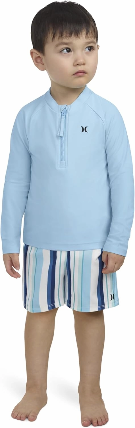Hurley Boys' Long Sleeve Rash Guard Swim Suit 2-Piece Outfit Set