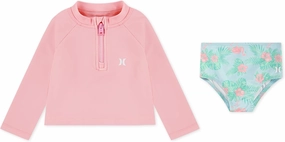 Hurley Boys' Long Sleeve Rash Guard Swim Suit 2-Piece Outfit Set