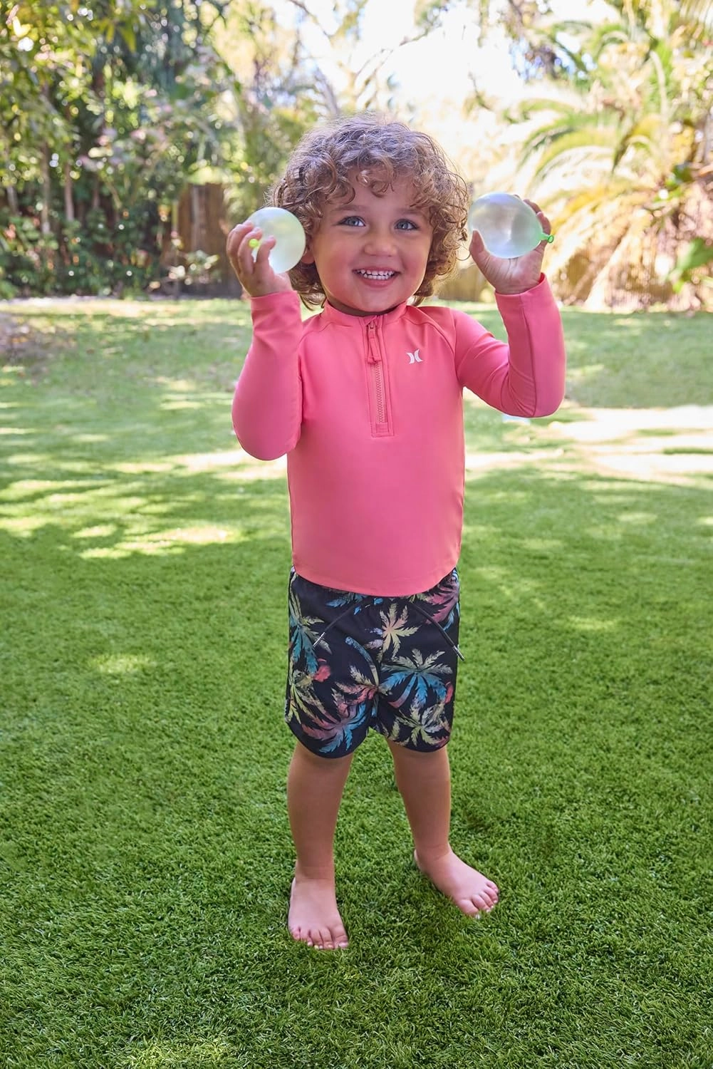 Hurley Boys' Long Sleeve Rash Guard Swim Suit 2-Piece Outfit Set