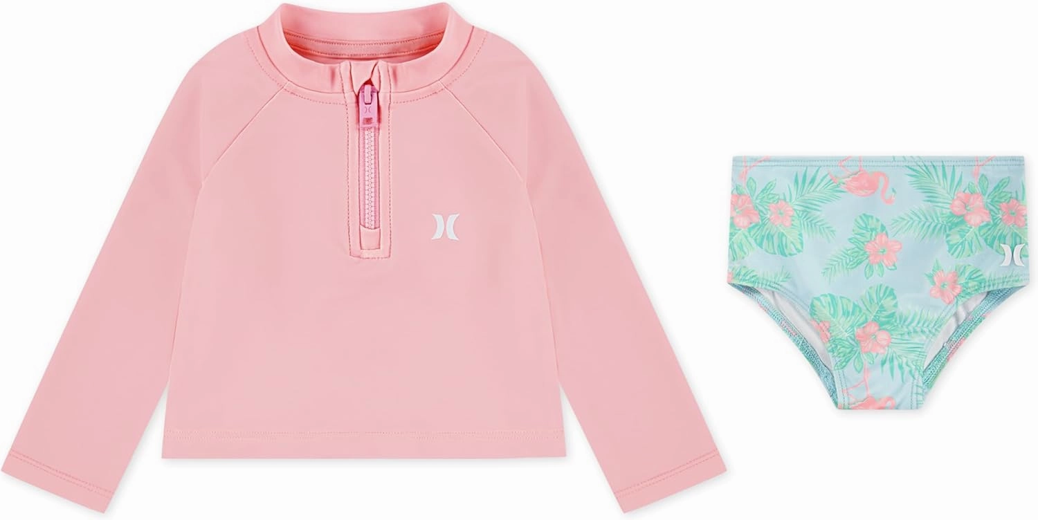 Hurley Boys' Long Sleeve Rash Guard Swim Suit 2-Piece Outfit Set