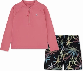 Hurley Boys' Long Sleeve Rash Guard Swim Suit 2-Piece Outfit Set