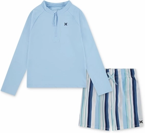 Hurley Boys' Long Sleeve Rash Guard Swim Suit 2-Piece Outfit Set