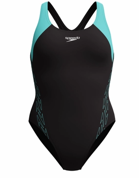 HyberBoom Splice Racerback Swimsuit - Black/Turquoise