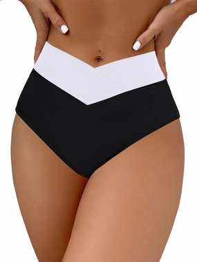 HYTENSUN Women's Bikini Bottom High Waisted V Cut Swimsuit Twist Front Cheeky Swim Bottoms