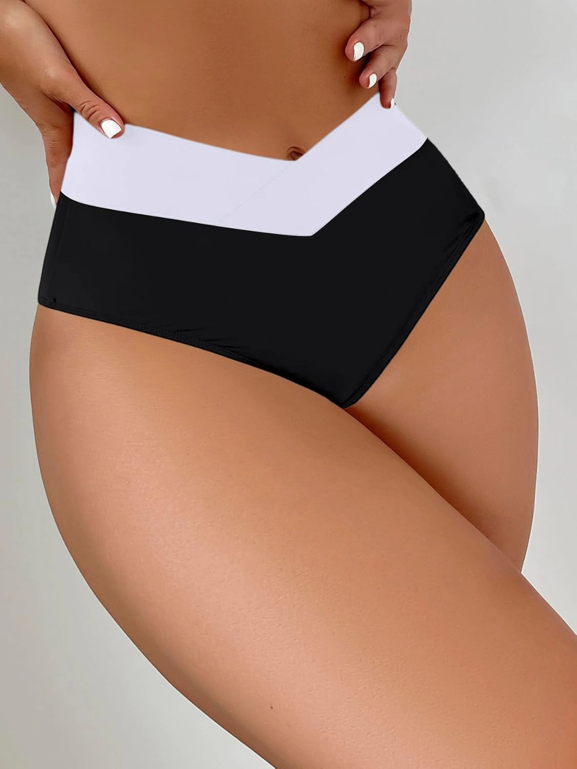 HYTENSUN Women's Bikini Bottom High Waisted V Cut Swimsuit Twist Front Cheeky Swim Bottoms
