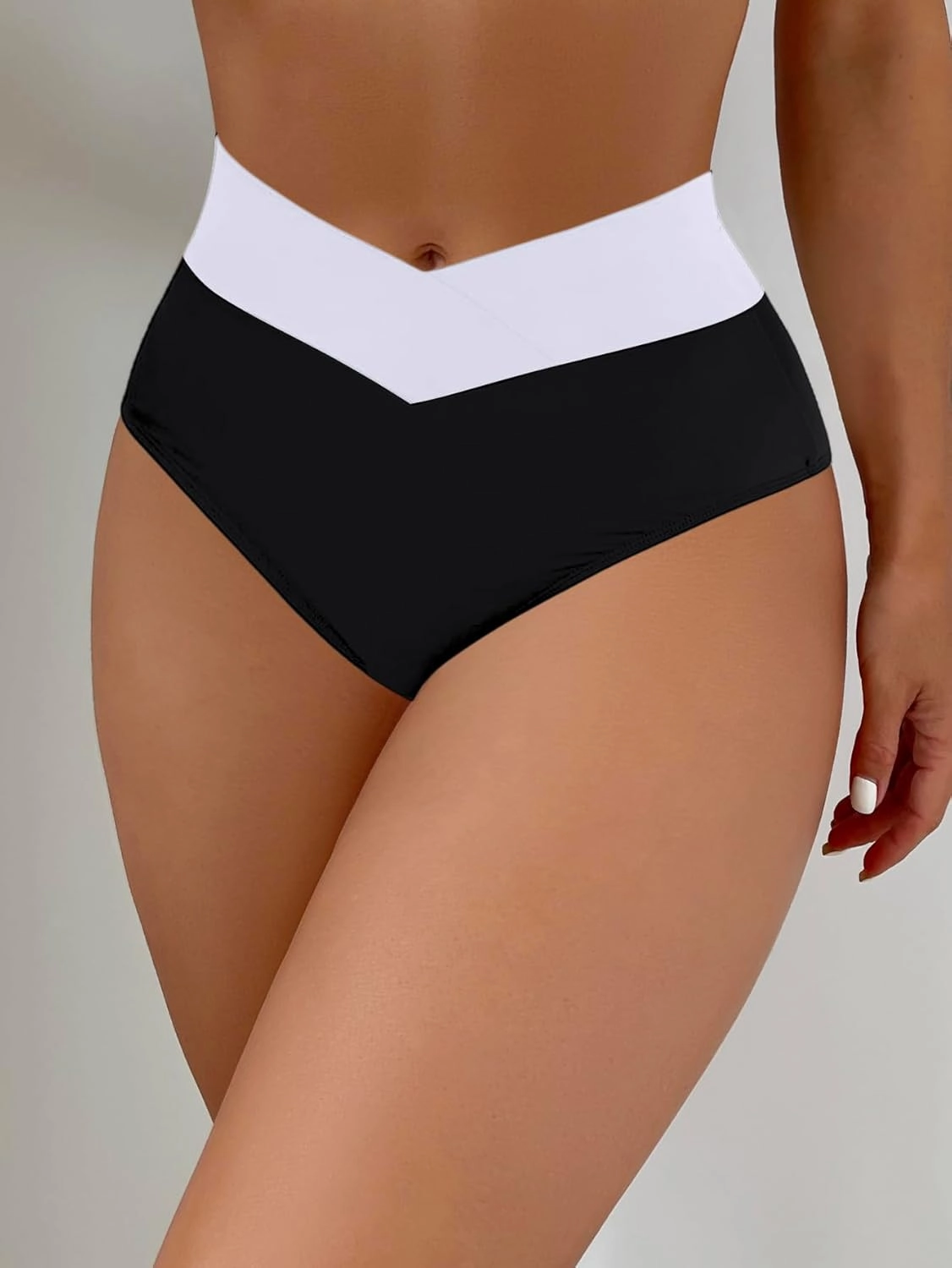 HYTENSUN Women's Bikini Bottom High Waisted V Cut Swimsuit Twist Front Cheeky Swim Bottoms