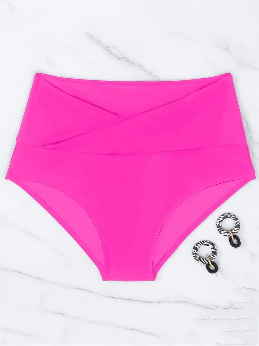 HYTENSUN Women's Bikini Bottom High Waisted V Cut Swimsuit Twist Front Cheeky Swim Bottoms