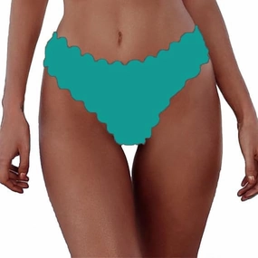HYTENSUN Women's Bikini Bottoms Sexy Scallop Cheeky Solid Swimsuit Bottom