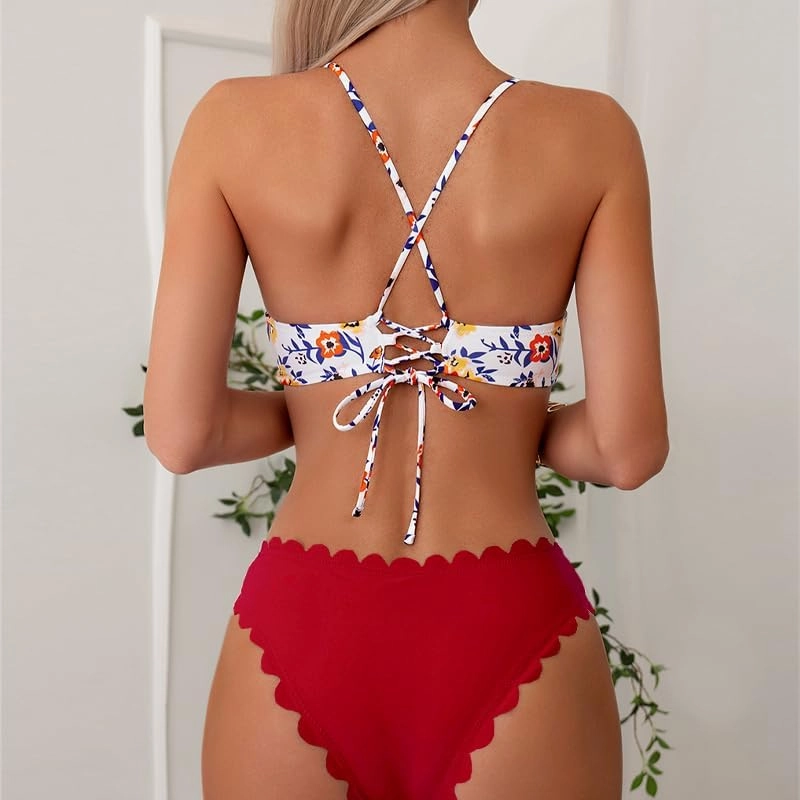 HYTENSUN Women's Bikini Bottoms Sexy Scallop Cheeky Solid Swimsuit Bottom