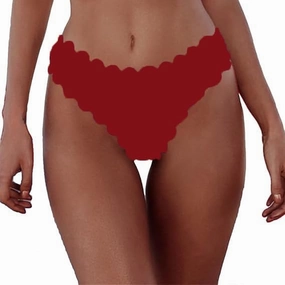 HYTENSUN Women's Bikini Bottoms Sexy Scallop Cheeky Solid Swimsuit Bottom