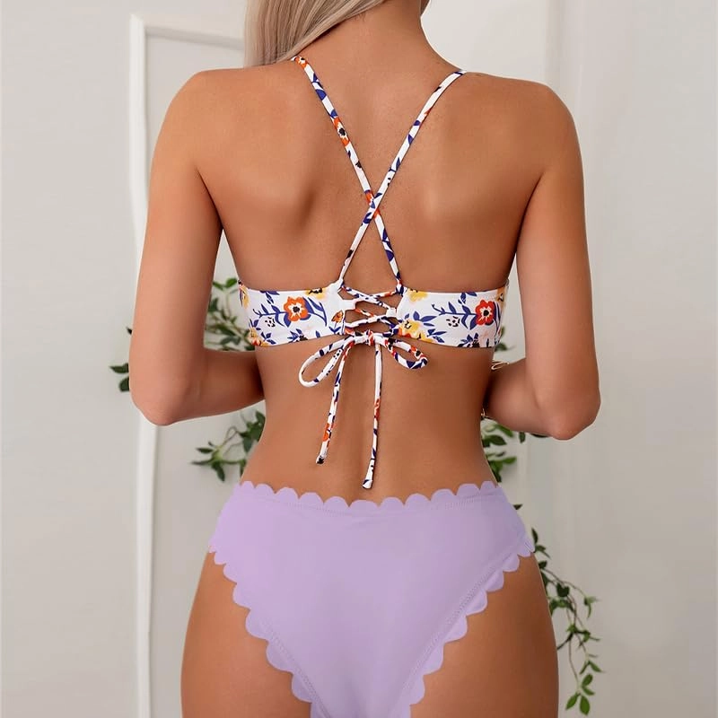HYTENSUN Women's Bikini Bottoms Sexy Scallop Cheeky Solid Swimsuit Bottom