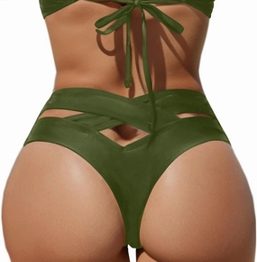 HYTENSUN Women's Cheeky V Cut Back High Waisted Bikini Bottom Cross Criss Swimsuit Bottoms