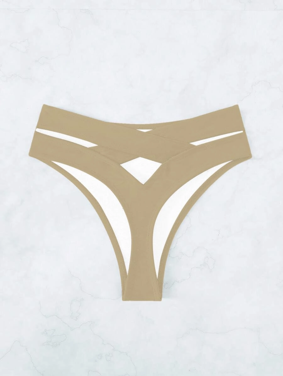 HYTENSUN Women's Cheeky V Cut Back High Waisted Bikini Bottom Cross Criss Swimsuit Bottoms