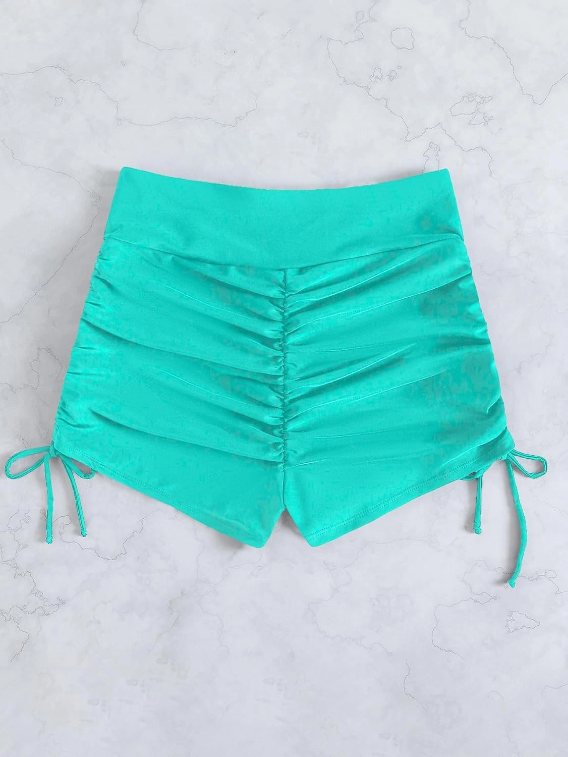 HYTENSUN Women's High Waisted V Cut Swim Shorts Ruched Board Shorts Tie Side Swimsuit Bottoms