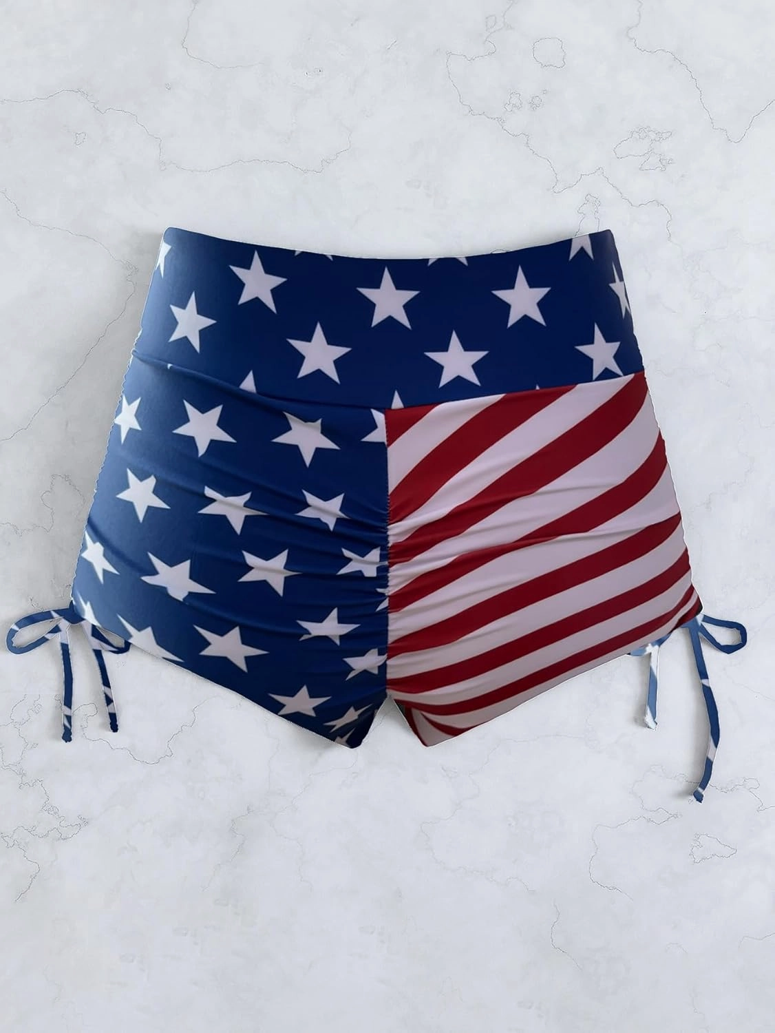 HYTENSUN Women's High Waisted V Cut Swim Shorts Ruched Board Shorts Tie Side Swimsuit Bottoms
