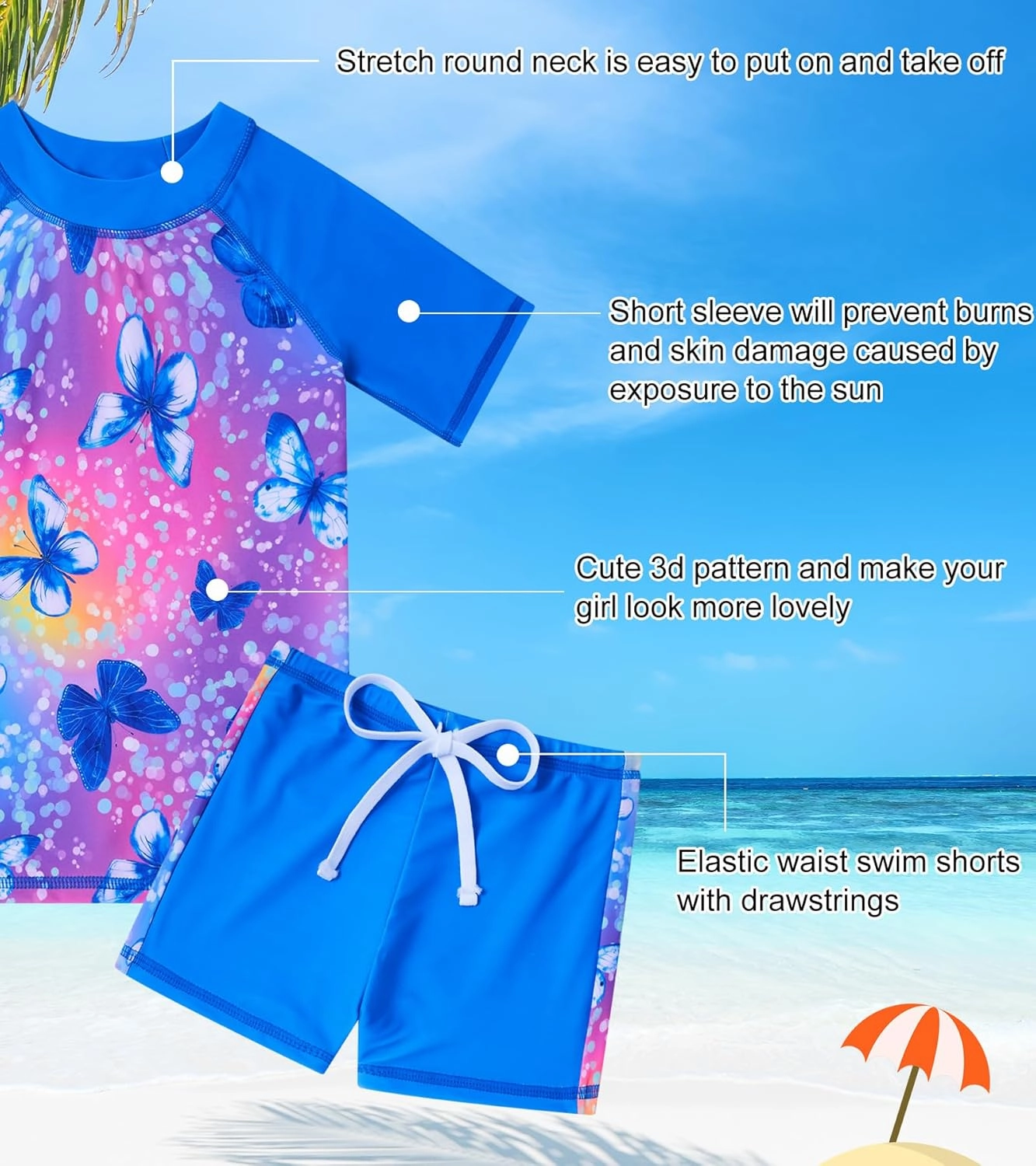 Idgreatim 3-8 Years Girls Swimsuit Rash Guard Set Short Sleeve Two Piece Bathing Suit Summer Beach UPF 50  Swimwear