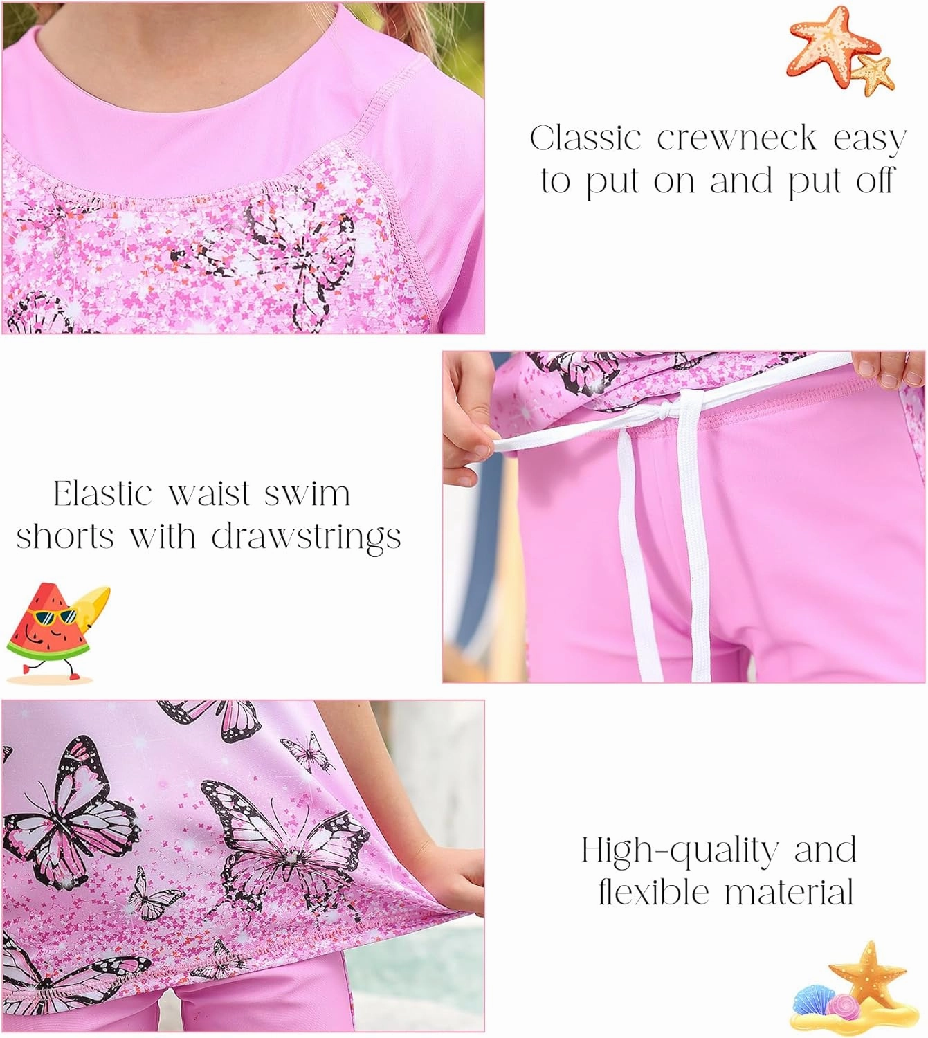 Idgreatim 3-8 Years Girls Swimsuit Rash Guard Set Short Sleeve Two Piece Bathing Suit Summer Beach UPF 50  Swimwear
