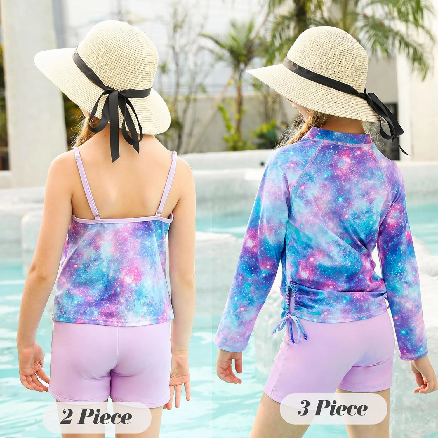 Idgreatim 5-12 Years Girls Swimsuits Long Sleeve Rash Guard Bathing Suit 3 Piece Tankini Sets