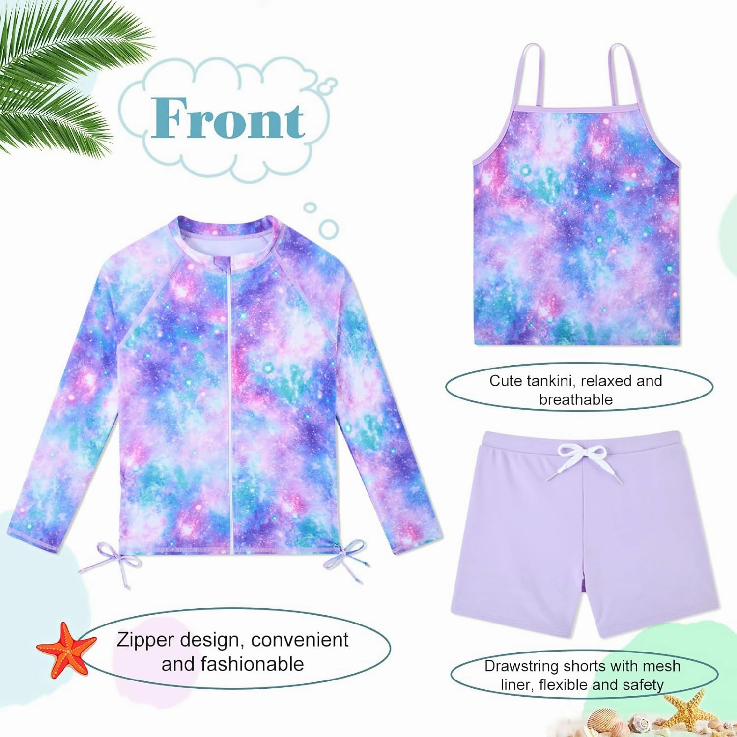 Idgreatim 5-12 Years Girls Swimsuits Long Sleeve Rash Guard Bathing Suit 3 Piece Tankini Sets