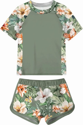 Idgreatim Girls Rashguard Swimsuit 2 Piece Short Sleeve Bathing Suit UPF 50  Sun Proction Swimwear Size 8-14T