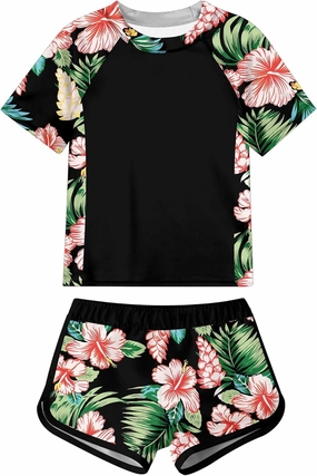 Idgreatim Girls Rashguard Swimsuit 2 Piece Short Sleeve Bathing Suit UPF 50  Sun Proction Swimwear Size 8-14T