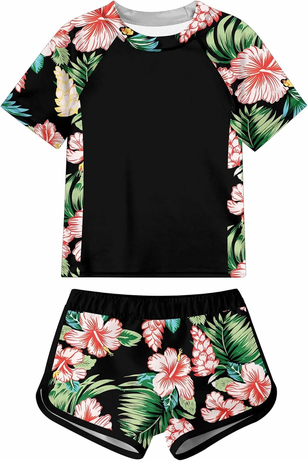 Idgreatim Girls Rashguard Swimsuit 2 Piece Short Sleeve Bathing Suit UPF 50  Sun Proction Swimwear Size 8-14T