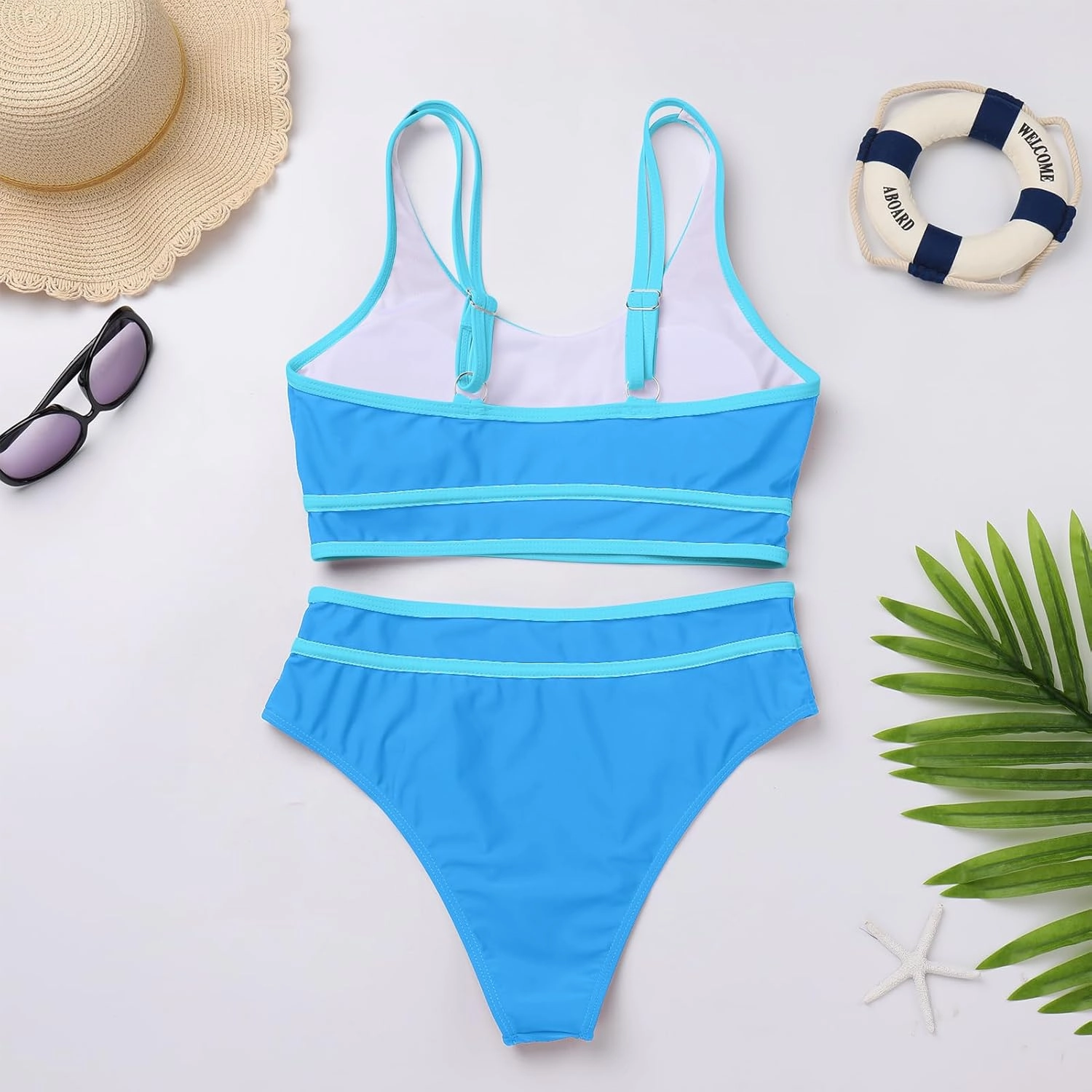 IKADEX Women High Waist Bikini Set Color Block Sporty Two Piece Swimsuit Tummy Control Bathing Suit