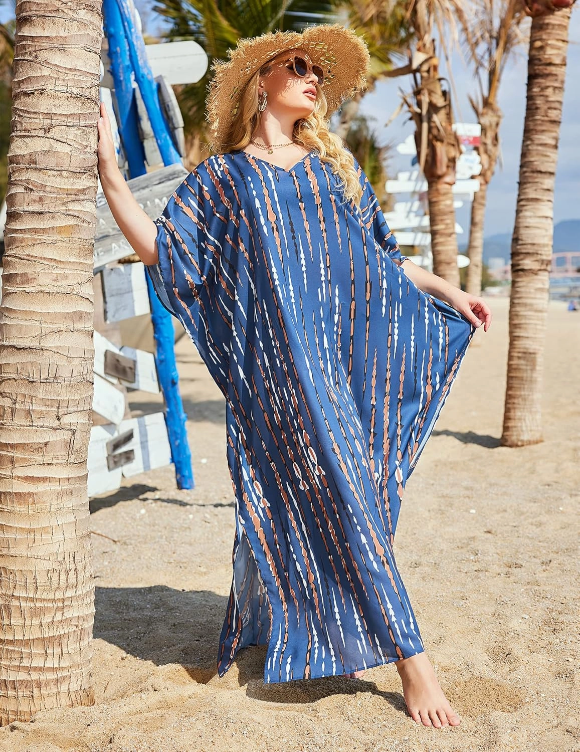 IN'VOLAND Womens Plus Size Bathing Suit Cover Up Colorful Beach Kaftan Dress Long Bikini Cover Up Swimsuit Beachwear