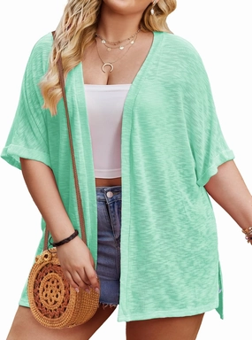 IN'VOLAND Womens Plus Size Lightweight Cardigan Open Front Short Sleeve Casual Loose Fit Beach Cover Up