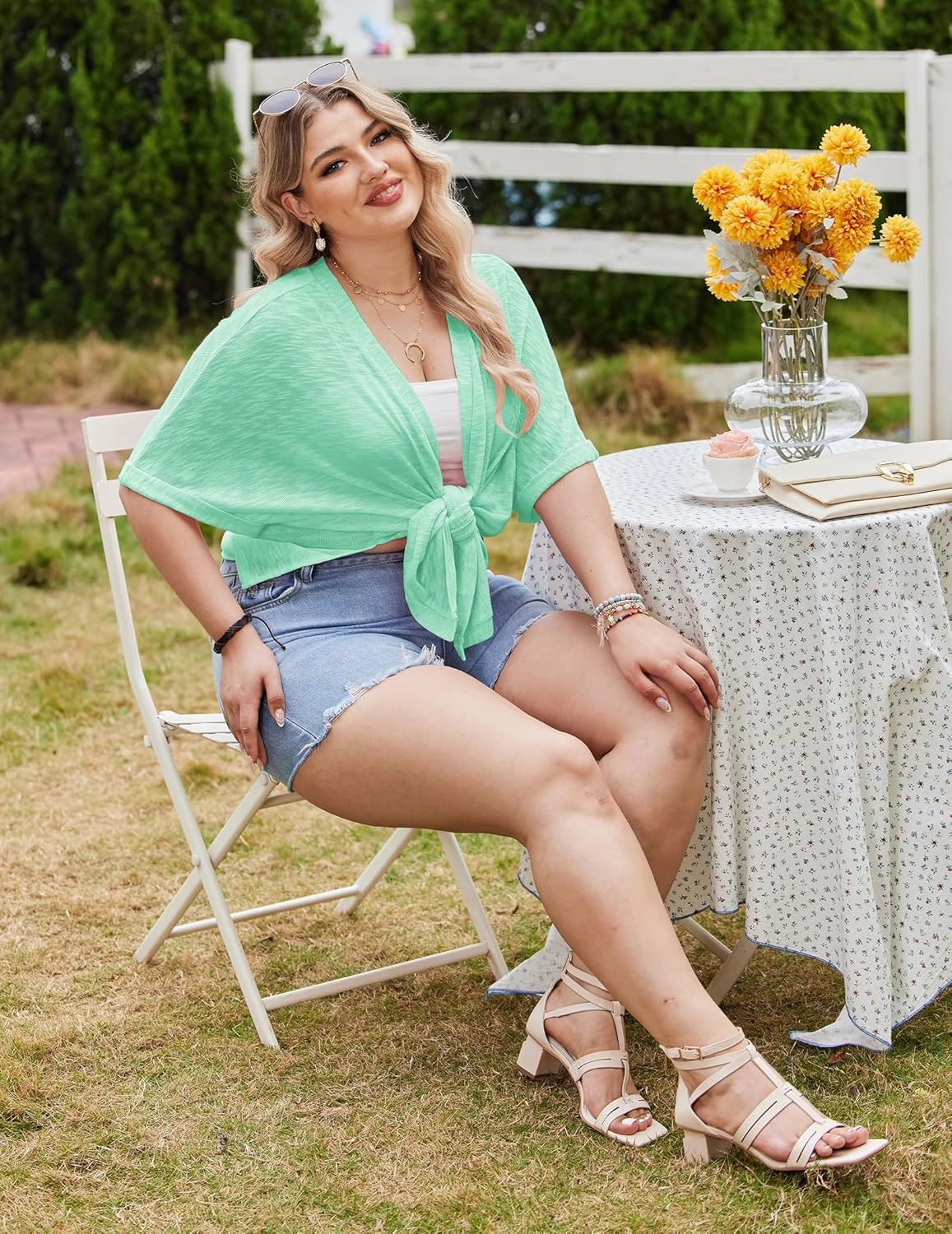 IN'VOLAND Womens Plus Size Lightweight Cardigan Open Front Short Sleeve Casual Loose Fit Beach Cover Up