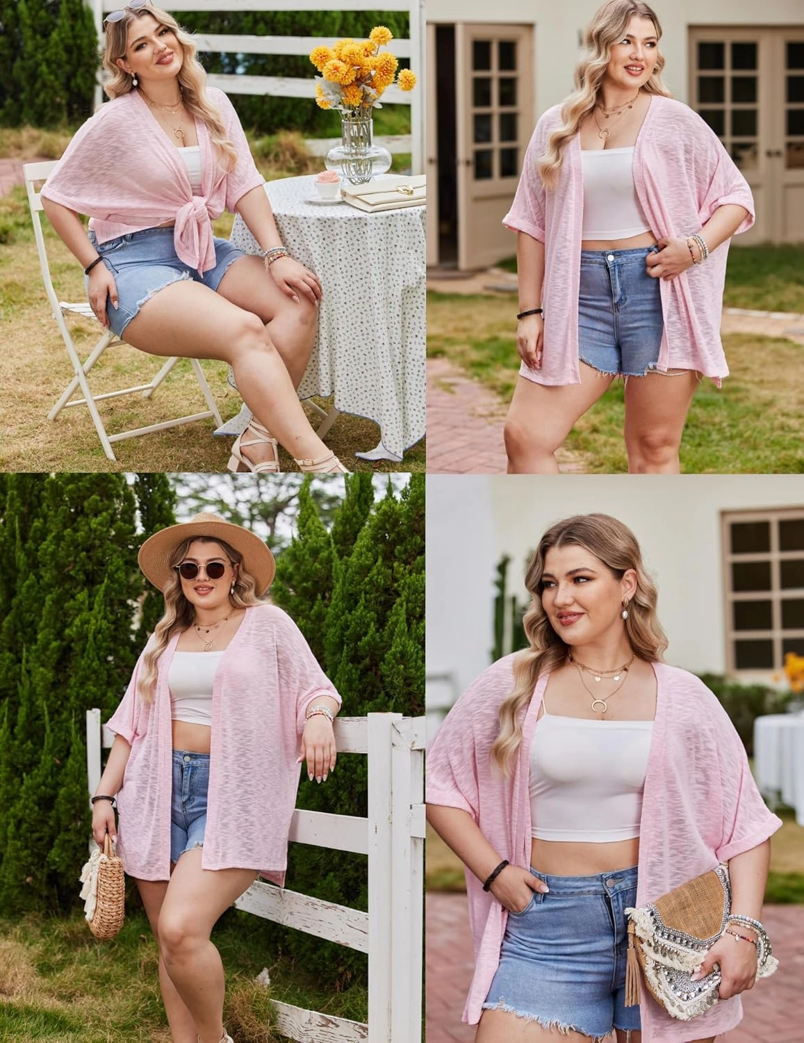 IN'VOLAND Womens Plus Size Lightweight Cardigan Open Front Short Sleeve Casual Loose Fit Beach Cover Up