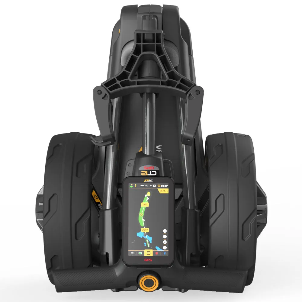 PowaKaddy CT12 GPS EBS Electric Trolley - Gun Metal - 2025, Golf bag cooler pocket, Golf shaft flex chart