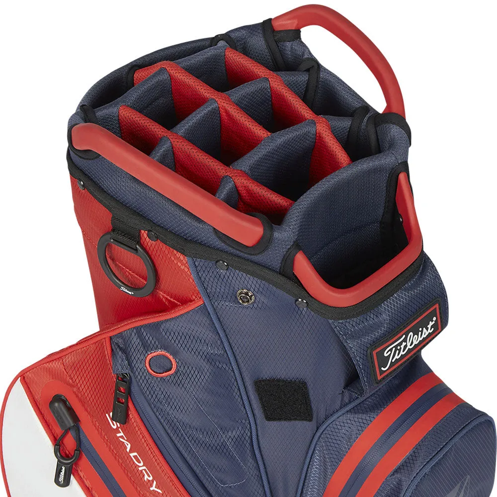 Titleist Cart 14 StaDry Waterproof Cart Bag - Navy/Red/White, Golf training aid, Sustainable golf clothing