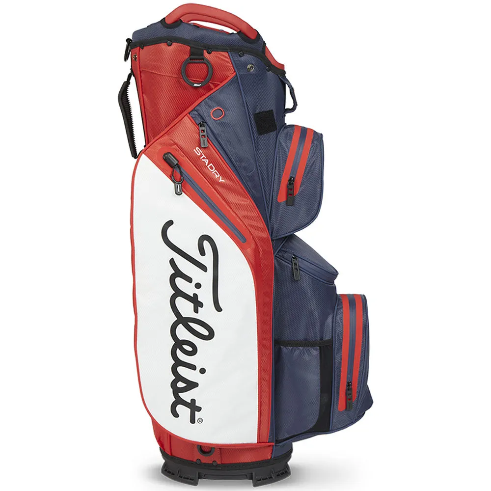 Titleist Cart 14 StaDry Waterproof Cart Bag - Navy/Red/White, Breathable golf pants, Golf cart accessories