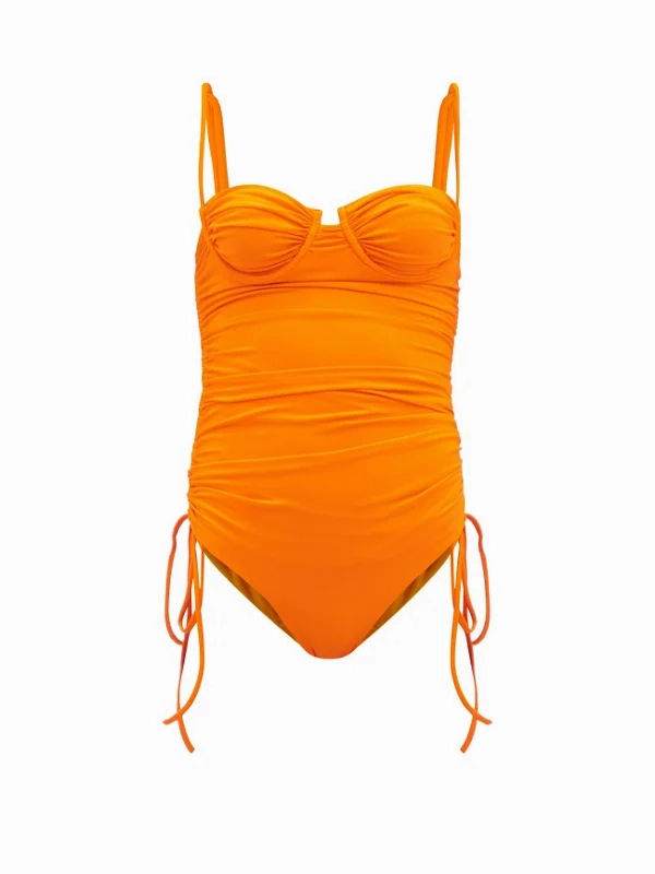 ISA BOULDER Orange Nina Ruched Tie-Up Sides Swimsuit