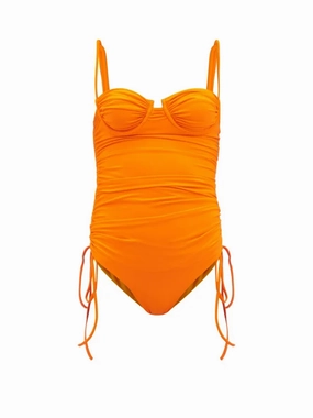 ISA BOULDER Orange Nina Ruched Tie-Up Sides Swimsuit