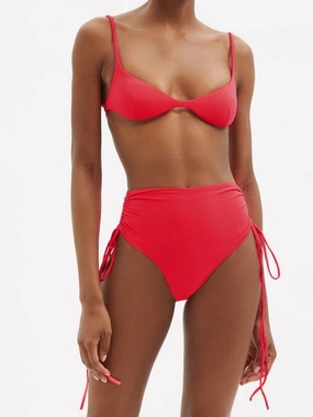 ISA BOULDER Pink Lester Gathered-Side High-Leg Bikini Bottoms