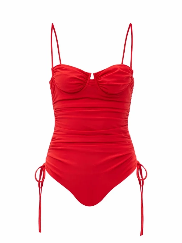 ISA BOULDER Red Nina Ruched Tie-Up Sides Swimsuit