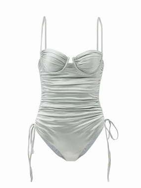 ISA BOULDER Silver Nina Ruched Tie-Up Sides Swimsuit