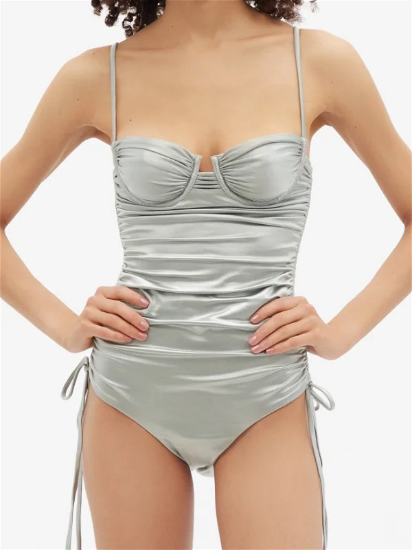 ISA BOULDER Silver Nina Ruched Tie-Up Sides Swimsuit