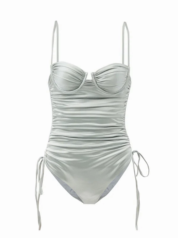 ISA BOULDER Silver Nina Ruched Tie-Up Sides Swimsuit