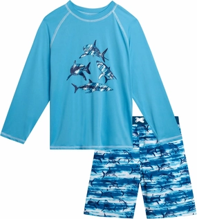 iXtreme Boys Rash Guard Set - 2 Piece UPF 50  Quick Dry Long Sleeve Swim Shirt and Swim Trunks for Boys (Sizes: 2T-14)