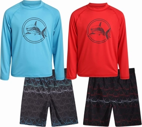 iXtreme Boys Rash Guard Set - 4 Piece UPF 50  Quick Dry Long Sleeve Swim Shirt and Swim Trunks for Boys (Sizes: 5-14)