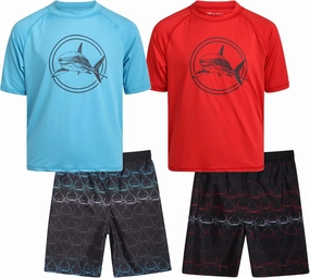 iXtreme Boys Rash Guard Set - 4 Piece UPF 50  Swim Shirt and Bathing Suit Trunks Rash Guard for Boys (Sizes: 12M-18)